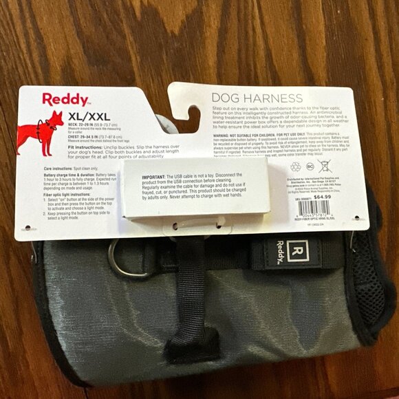 Reddy XL/XXL Dog Harness w/Fiber Optic Light Unisex Black - Picture 4 of 7